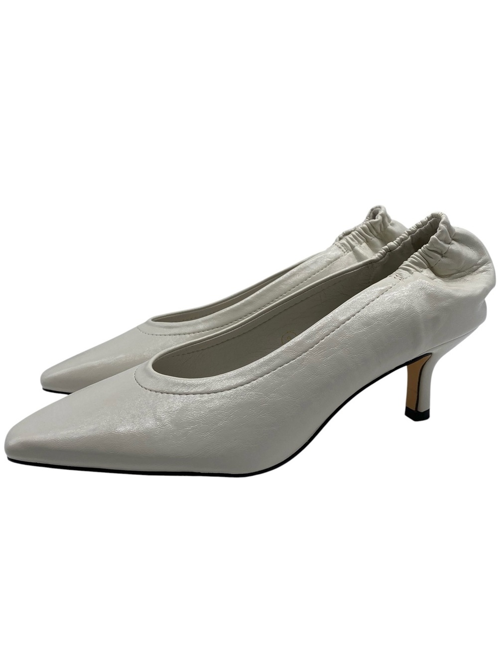 Coutgo Womens Shoes Leather Pumps Sz 8 White Leather Kitten Heel Stretch Chic